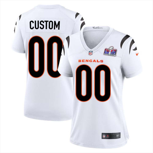 Custom Away White Bengals Super Bowl LVIII Limited Jersey for Women – Replica
