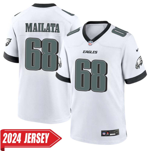 Jordan Mailata No 68 Men's White Philadelphia Eagles 2024 Game Jersey