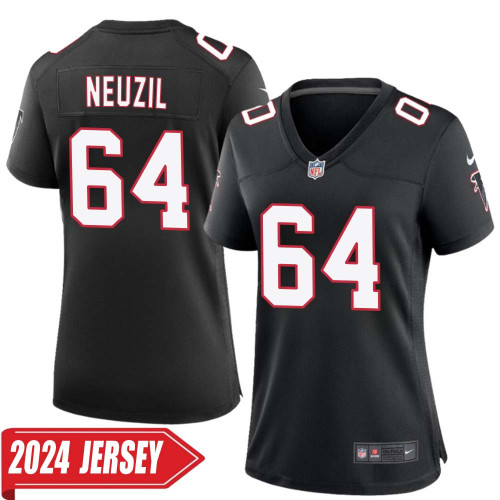 Ryan Neuzil No 64 Woman's Atlanta Falcons Game Alternate 2024 Jersey – Black