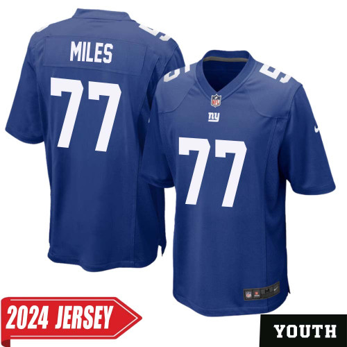 Joshua Miles No 77 Youth's New York Giants 2024 Game Jersey – Rush Blue