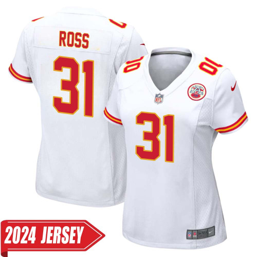 Kevin Ross No 31 Woman's White Kansas City Chiefs Away Game 2024 Jersey