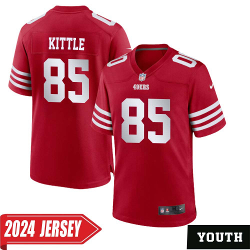 George Kittle No 85 Youth's Scarlet San Francisco 49ers Home Game 2024 Jersey