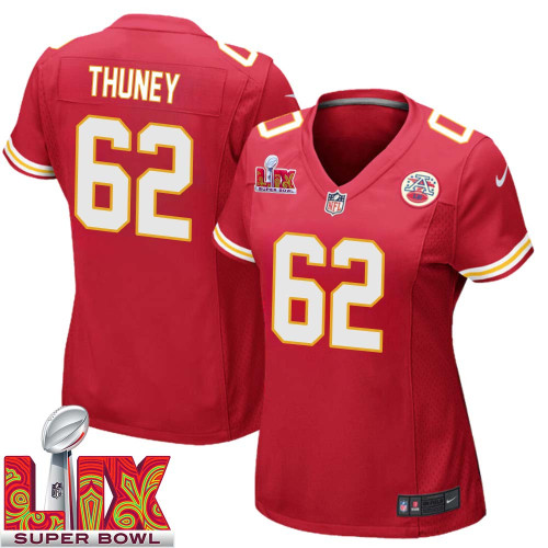 Joe Thuney No 62 Woman Super Bowl LIX Kansas City Chiefs Home Game 2025 Jersey- Replica