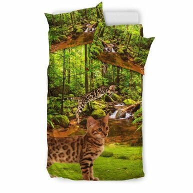 Bengal Cat In Jungle Print Bedding Set , Comforter Set