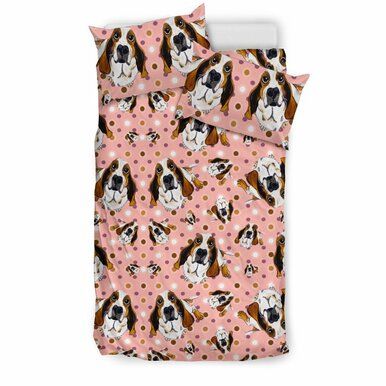 Basset Hound Dog Print Pink Bedding Set , Comforter Set