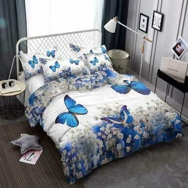 Blue Butterflies 3D Customize Bedding Set Duvet Cover SetBedroom Set Bedlinen , Comforter Set