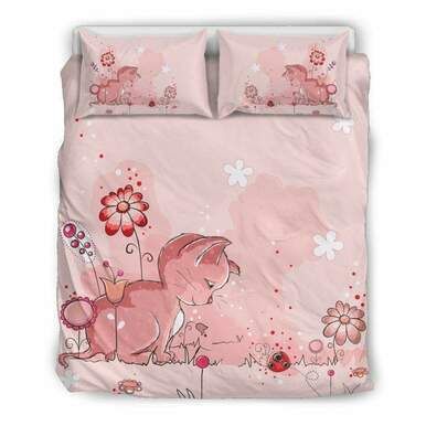 3D Customize Lovely Pink Cat And The Lady Bug Bedding Set Duvet Cover EXR295 , Comforter Set