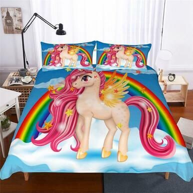 Pink Unicorn &amp;amp; Rainbow 3D Customize Bedding Set Duvet Cover SetBedroom Set Bedlinen , Comforter Set
