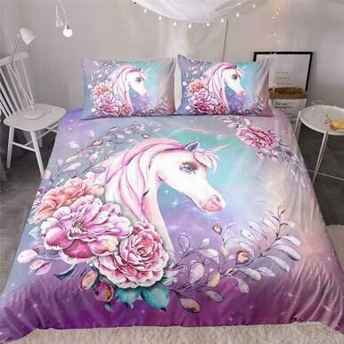 Watercolour Floral Unicorn 3D Customize Bedding Set/ Duvet Cover Set/  Bedroom Set/ Bedlinen , Comforter Set