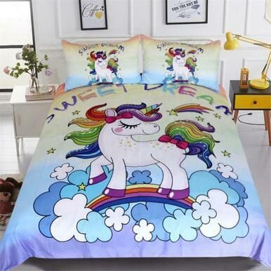 Sweet Dreams Rainbow Unicorn 3D Customize Bedding Set/ Duvet Cover Set/  Bedroom Set/ Bedlinen , Comforter Set