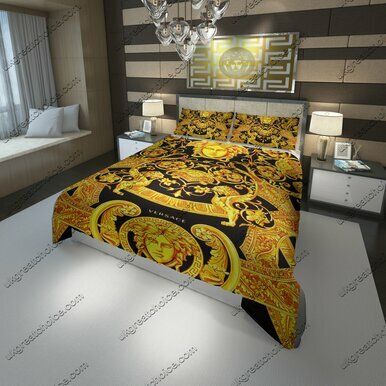 Versace Barocco Logo Golden Custom Bedding Set (Duvet Cover &amp;amp; Pillowcases) EXR8178 , Comforter Set