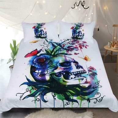 Skull Plant Butterfly Colorful Bedclothes3D Customize Bedding Set Duvet Cover SetBedroom Set Bedlinen , Comforter Set