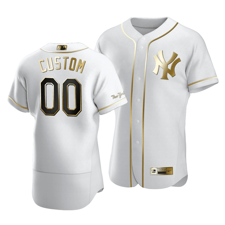 Yankees Custom #00 Golden Edition White  Jersey