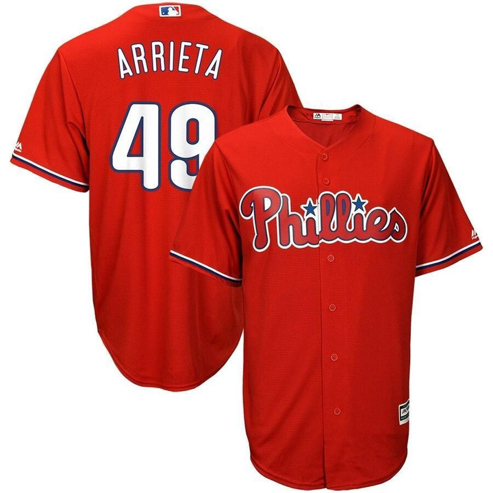 Jake Arrieta Philadelphia Phillies Majestic Fashion Official Cool Base Player Jersey - Scarlet , MLB Jersey
