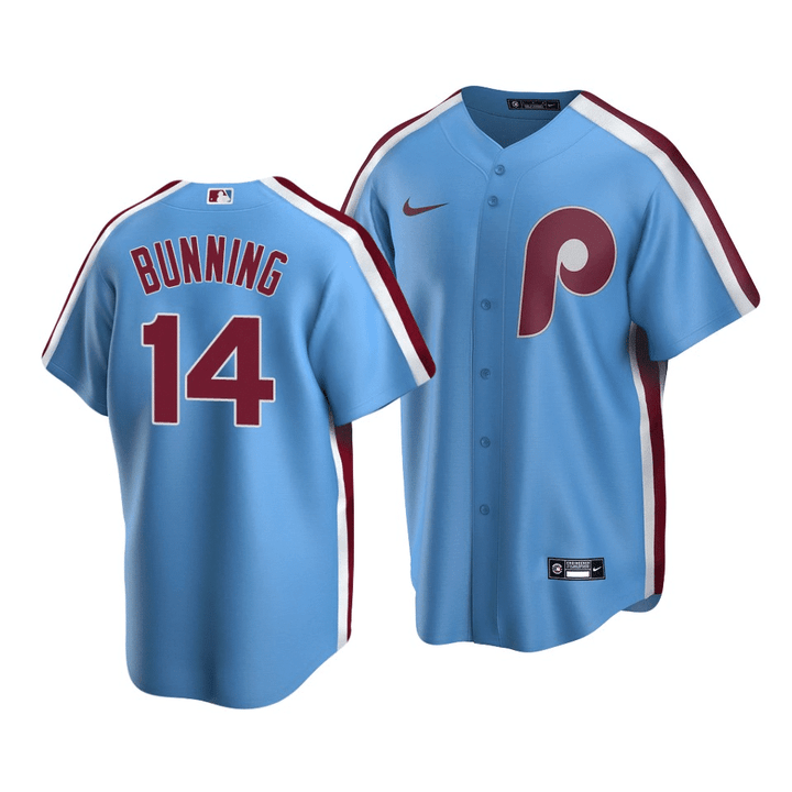 Men's Philadelphia Phillies Jim Bunning #14 Cooperstown Collection Light Blue Road Jersey , MLB Jersey