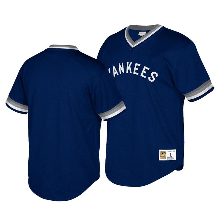 Mitchell & Ness Men's Yankees Cooperstown Collection Navy Mesh Wordmark V-Neck Jersey , MLB Jersey