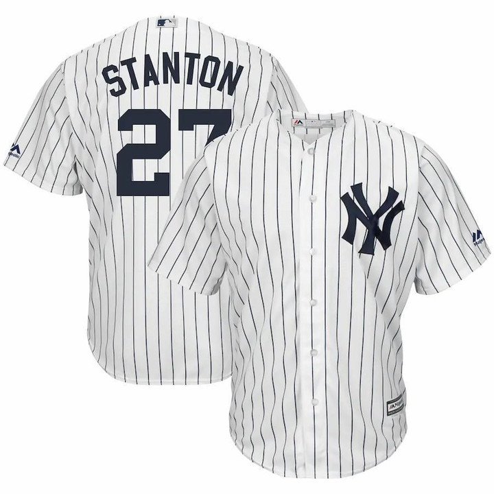 Giancarlo Stanton New York Yankees Majestic Home Big And Tall Cool Base Player Jersey - White Navy Color , MLB Jersey