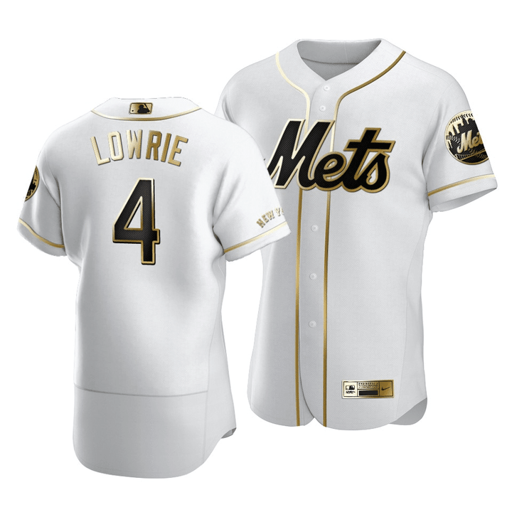 Mets Jed Lowrie #4 Golden Edition White  Jersey , MLB Jersey