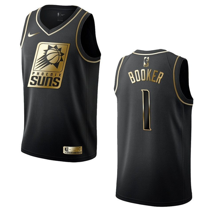 Men's Phoenix Suns #1 Devin Booker Golden Edition Jersey - Black , Basketball Jersey