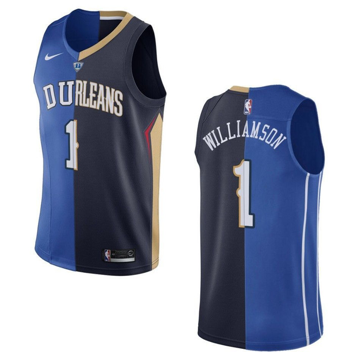 Men's New Orleans Pelicans #1 Zion Williamson Split Swingman Jersey - Blue , Basketball Jersey