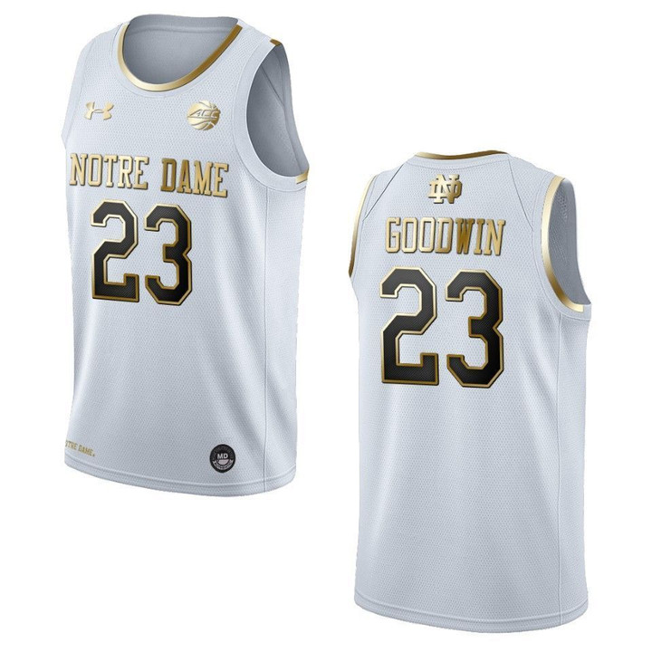 Men's Notre Dame Fighting Irish #23 Dane Goodwin NCAA Golden Edition Jersey - White , Basketball Jersey