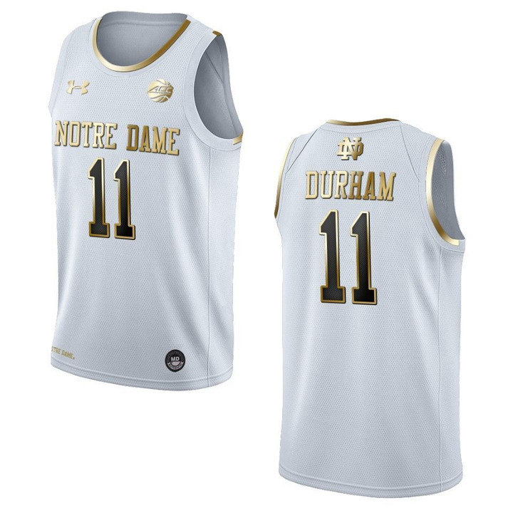 Men's Notre Dame Fighting Irish #11 Juwan Durham NCAA Golden Edition Jersey - White , Basketball Jersey
