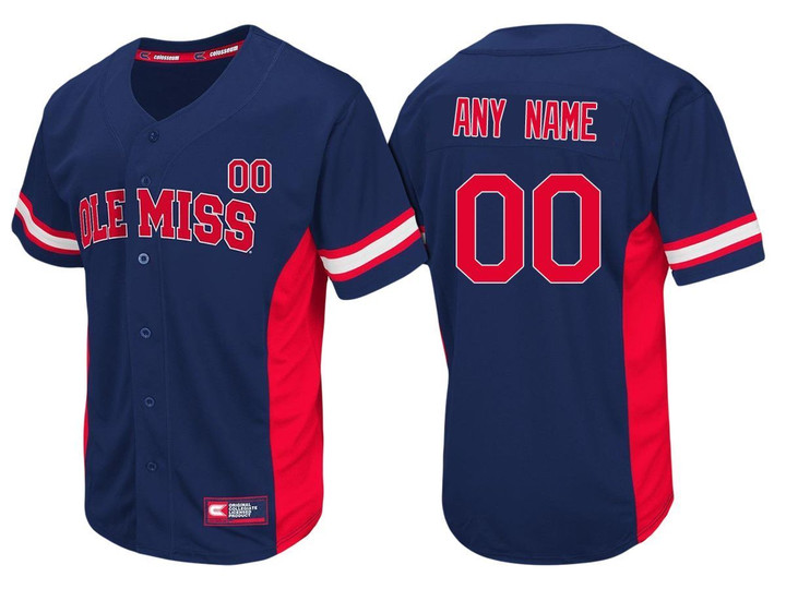 Male Ole Miss Rebels Navy Blue Custom Baseball Jersey , Baseball Uniform