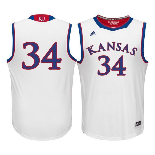 Kansas Jayhawks #34 White Basketball Jersey