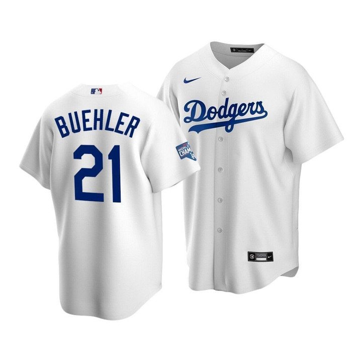 Youth Los Angeles Dodgers Walker Buehler #21 2020 World Series Champions Home Replica Jersey White , MLB Jersey