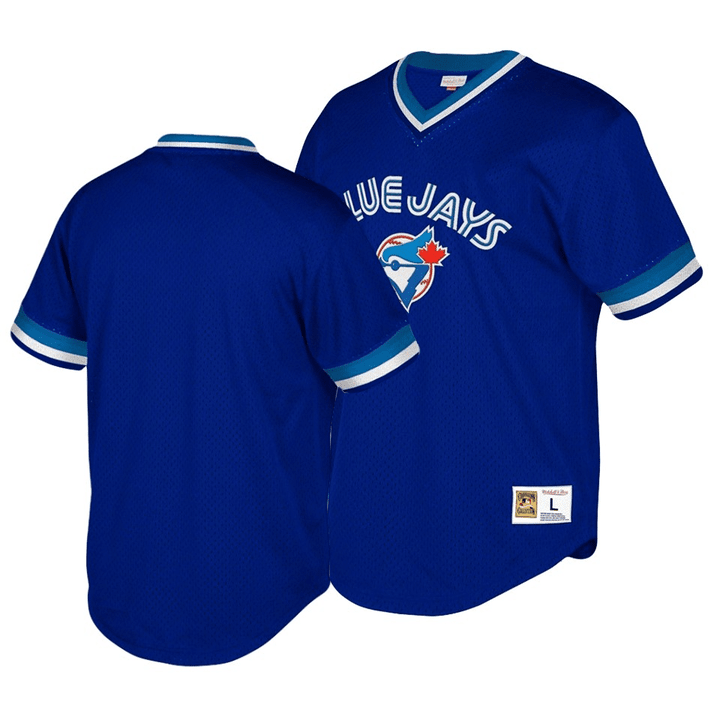 Mitchell & Ness Youth Blue Jays Cooperstown Collection Royal Mesh Wordmark V-Neck Jersey , MLB Jersey