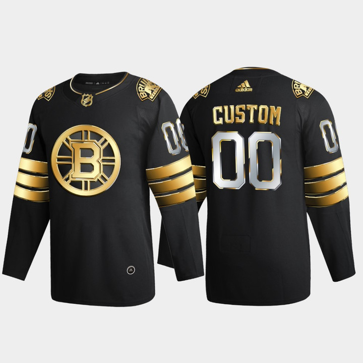 Men's Boston Bruins Custom #00 2020-21 2021 Golden Edition Limited  Black Jersey