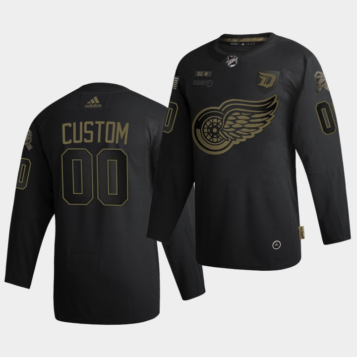 Custom #00 Detroit Red Wings 2020 Salute To Service  Black Jersey - Youth