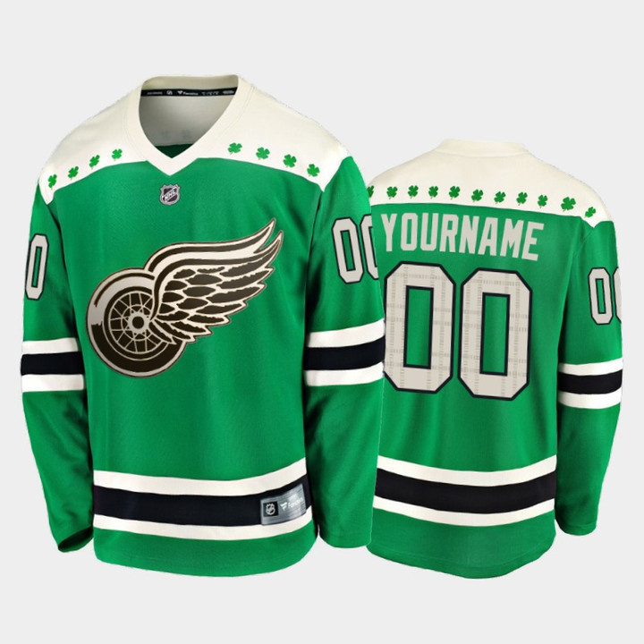 Men's Custom #00 Detroit Red Wings 2020 St. Patrick's Day Replica Player Jersey Green