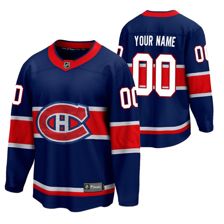 Men's Montreal Canadiens #00 Custom 2021 Reverse Retro Royal Special Edition Jersey
