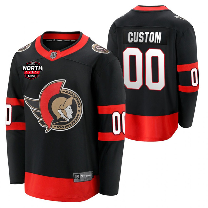 Men's Ottawa Senators Custom 2021 North Division Patch Black Jersey Home