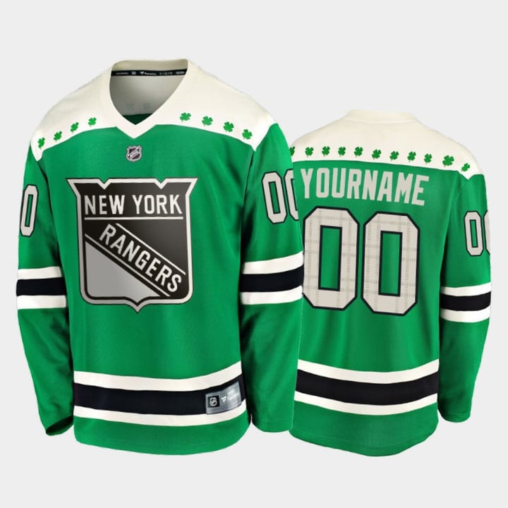 Men's Custom #00 New York Rangers 2020 St Patrick's Day Player Jersey Green