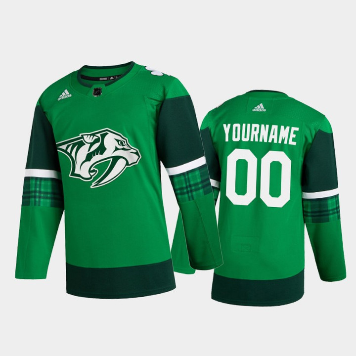 Men's Nashville Predators Custom #00 2020 St. Patrick's Day  Player Jersey Green