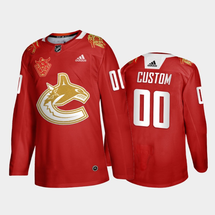 Men's Vancouver Canucks Custom #00 2021 Chinese New Year Red Jersey