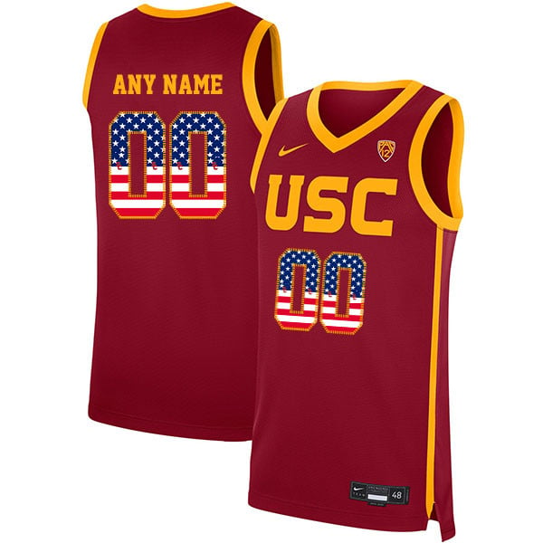 Custom #00 Men's USC Trojans Printing Red National Flag College Basketball NCAA Jersey