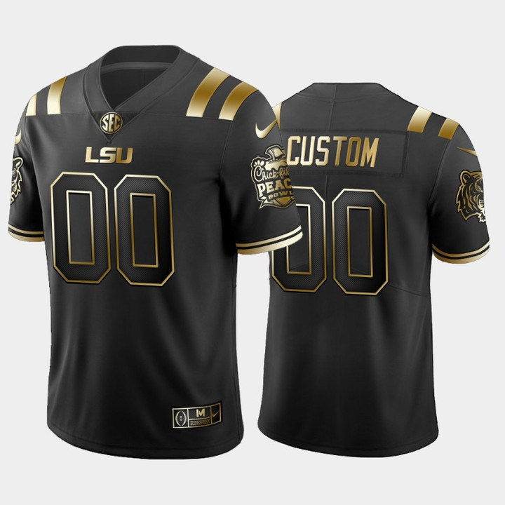 Youth LSU Tigers Custom Black 2019-20 Golden Edition Peach Bowl Champions Jersey College Football
