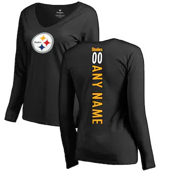 Pittsburgh Steelers NFL Pro Line Women's Customized Playmaker Long Sleeve V-Neck Shirt - Black