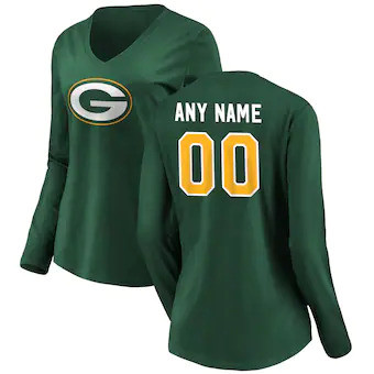 Green Bay Packers Women's Customized Winning Streak Name & Number Long Sleeve V-Neck T-Shirt - Green