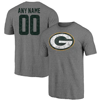 Youth Green Bay Packers Customized Heritage Name & Number Tri-Blend T-Shirt - Heathered Gray