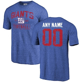 New York Giants NFL Pro Line Distressed Customized Name & Number Tri-Blend T-Shirt - Royal