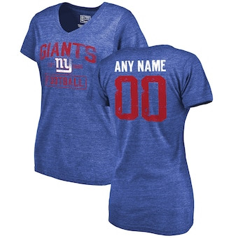 New York Giants NFL Pro Line Women's Distressed Customized Name & Number Tri-Blend T-Shirt - Royal