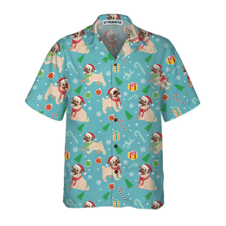 Happy Pug Dog Christmas Hawaiian Shirt, Funny Pug Christmas Shirt