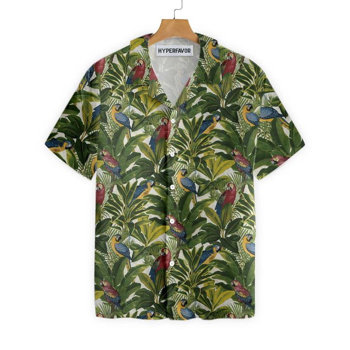 Exotic Parrots Tropical Leaves Hawaiian Shirt