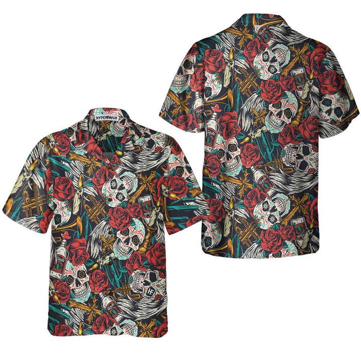Day Of The Dead Vintage Tequila Hawaiian Shirt, Sugar Skull Shirt, Best Day Of The Dead Gift