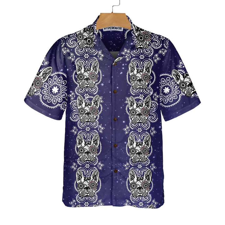French Bulldog Sugar Skull Hawaiian Shirt, Mexican Style Bulldog Shirt, Gift For French Bulldog Lovers