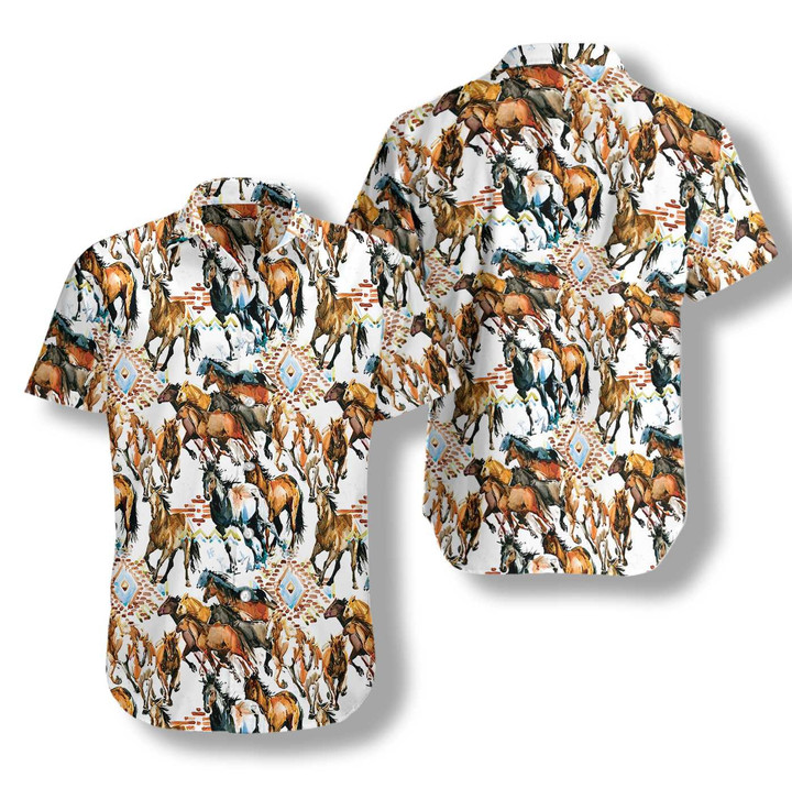 Running Wild Horse With Tribal Texture Hawaiian Shirt